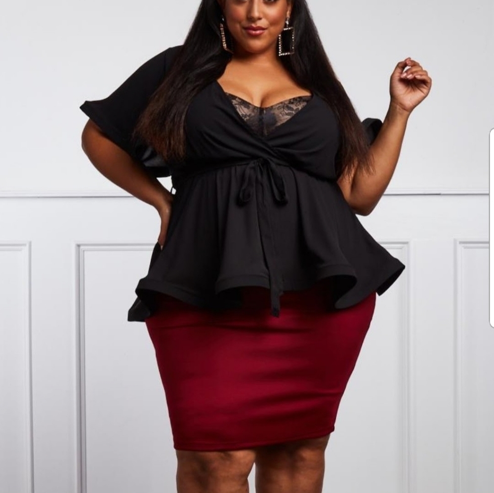 Black low-cut peplum top